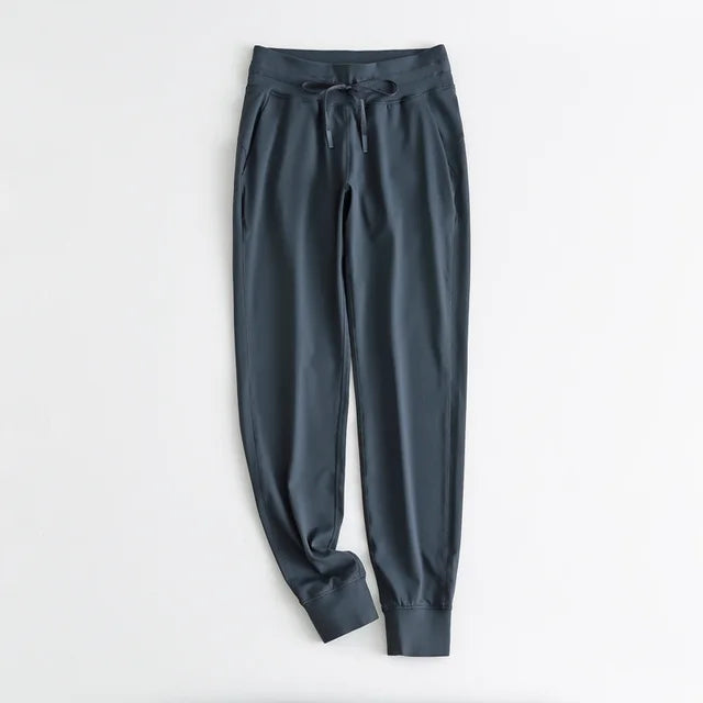Stretch Fabric Workout Sport Joggers Pants Women Waist Drawstring Fitness Running Sweatpants with Two Side Pockets