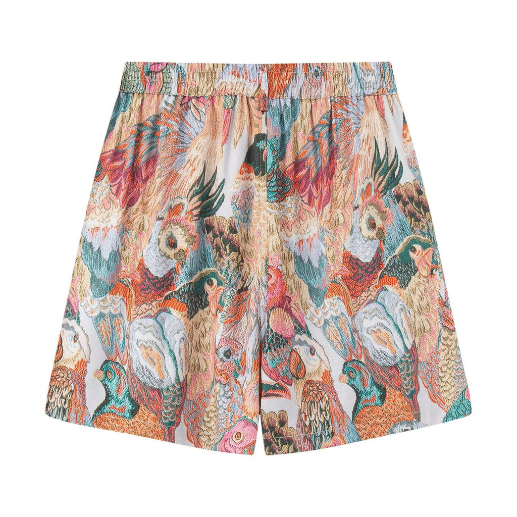 Peacock Embroidered Casual Shorts for Women