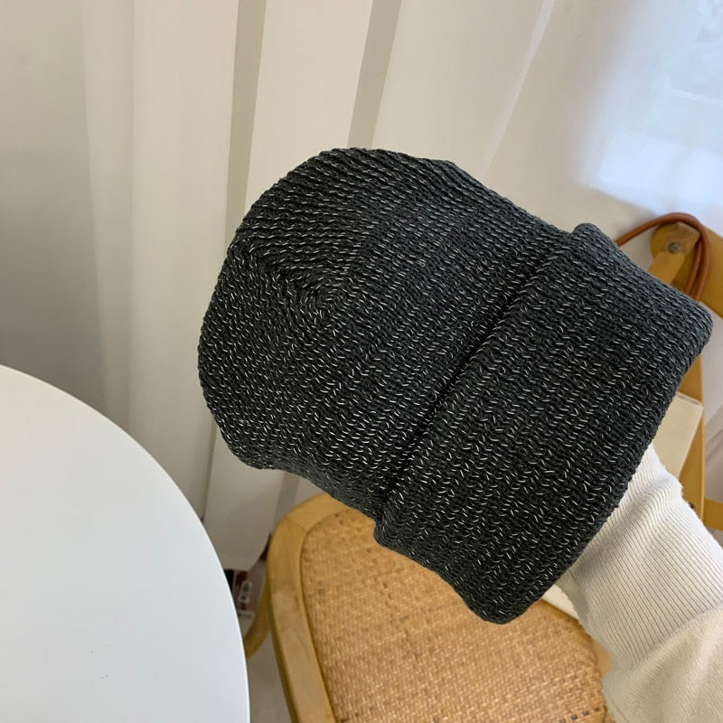 Warm Women's Reflective Beanie Hat Black Grey Winter Autumn Knitted Hat Winter Cap Women's Hats Women's Hat