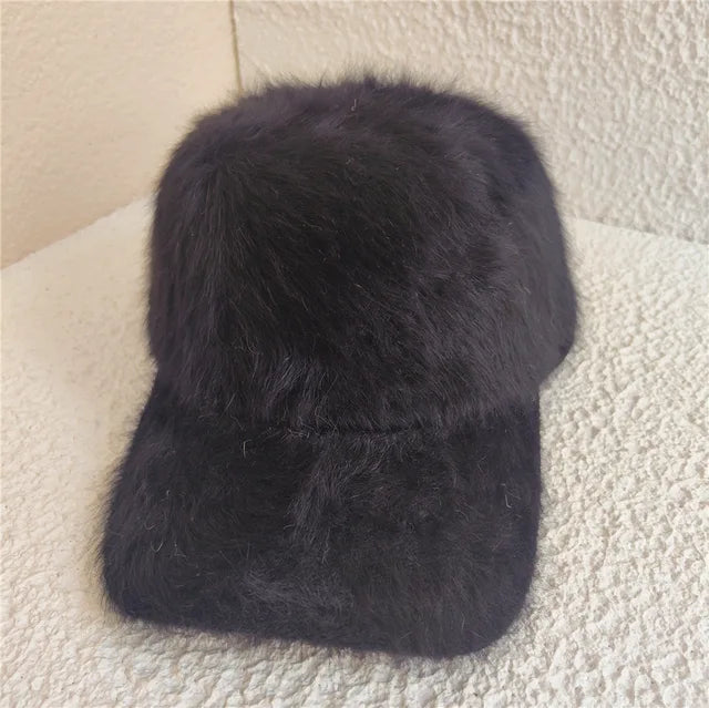 Winter soft imitation fur baseball cap for women - Solid color warm baseball caps for women, outdoor casual