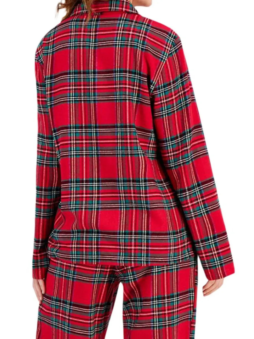 Plaid Collared Neck Button-Up Top and Pants Lounge Set