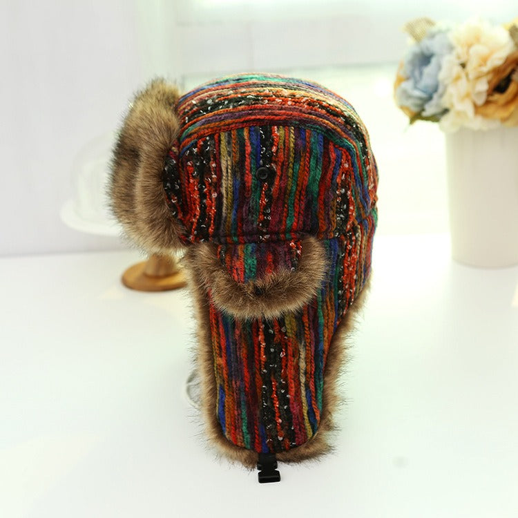 Russian Ushanka Hats With Earflap Women Colorful Bomber Hats Ladies Windproof Snow Thicker Warm Winter Fur Caps