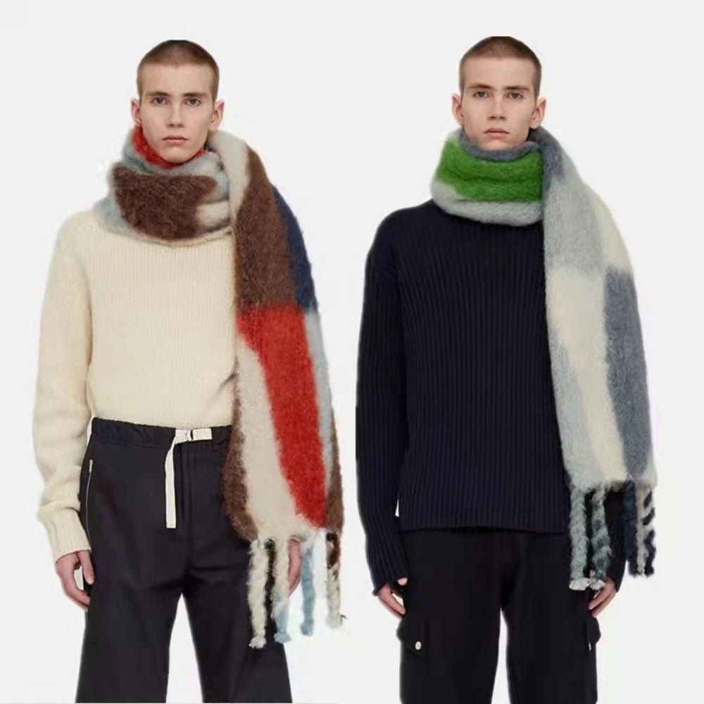 Scarf Women Men Winter Blanket Shawl Wraps Warm Mohair Scarves Geometry Print Cashmere