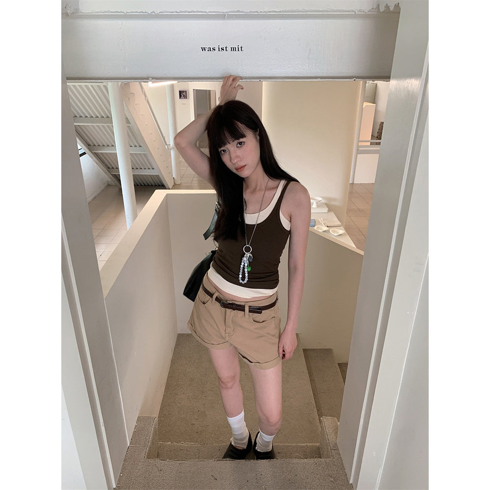 Sweet and Spicy Style Cuffed Denim Shorts for Women Retro Mini Shorts