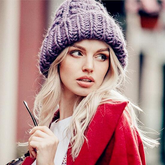 Women's Winter Hat, New Autumn Faux Fur, Warm Knitted Beanie for Girls, Women's Chunky Thick Stretchy Hats