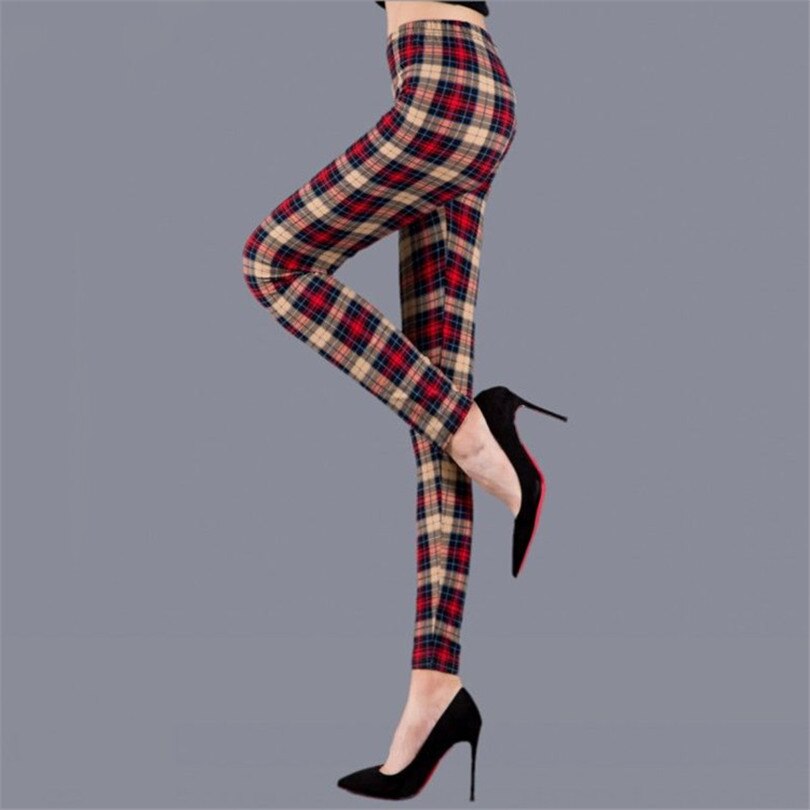 Plaid Leggings Women Sexy Pants Push Up Leggings Fashion Fitness Leggings Gym Sporting Plus Size High Waist Trousers