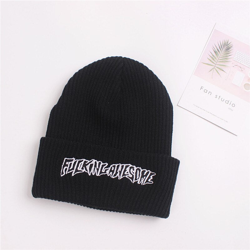 Hat Men Women FUC Awesome Embroidery Winter Beanies Knit Turban Skullies Streetwear Hip Hop Bone Korean Beanie Winter Hat