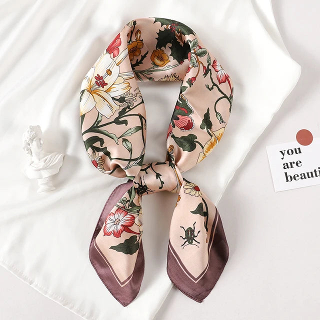 Luxury Brand Silk Scarf Square Women's Shawls and Wraps Office Small Hair Neck Hijabs Kerchief Foulard Ladies Scarves