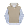 Women Hoodies Stripes Patchwork Hooded Fake Two Sweater Coats Asymmetry Color Matching Casual Pullovers Tops