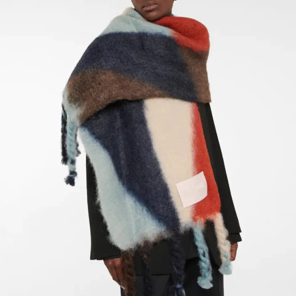 Scarf Women Men Winter Blanket Shawl Wraps Warm Mohair Scarves Geometry Print Cashmere