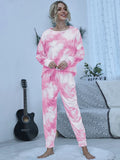 Ensemble de salon haut et pantalon tie-dye brillant à col rond