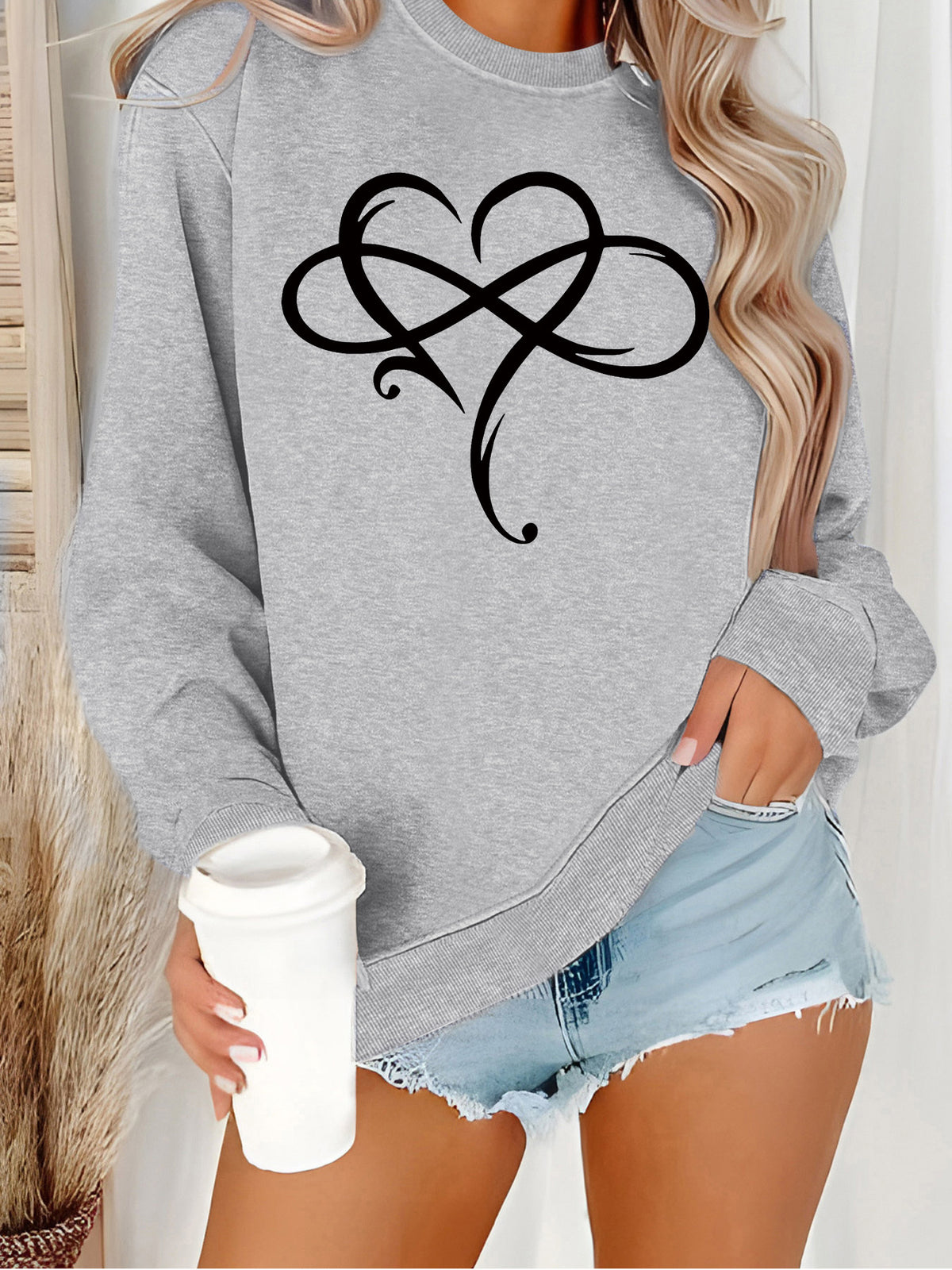 Hoodie heart-shaped geometric pattern hoodie for women
