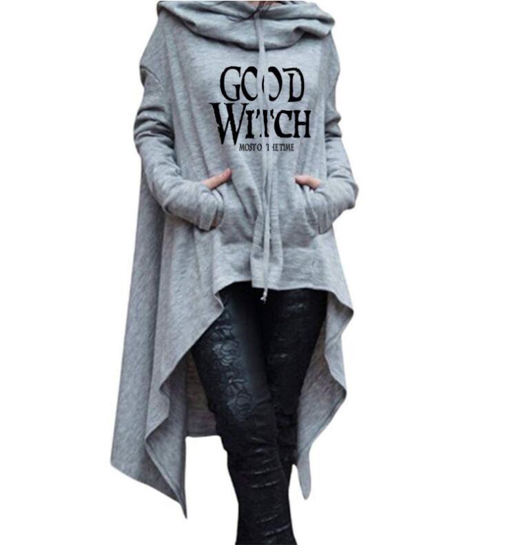 Letter Print Hoodies for Women Long Irregular Sweatshirts Hoodies
