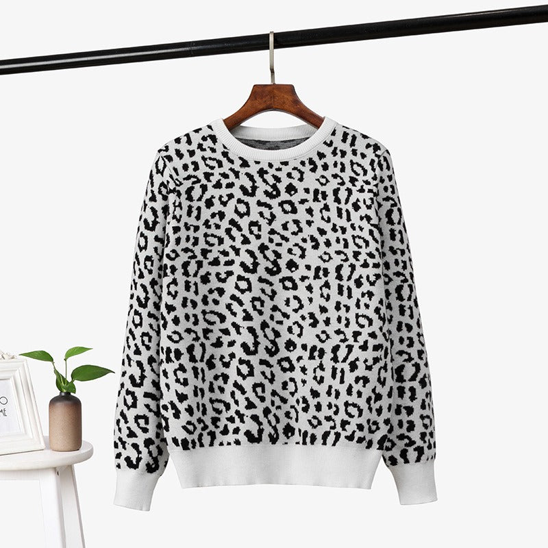 Women oversized sweaters female leopard jacquard fashion wool blends pullover