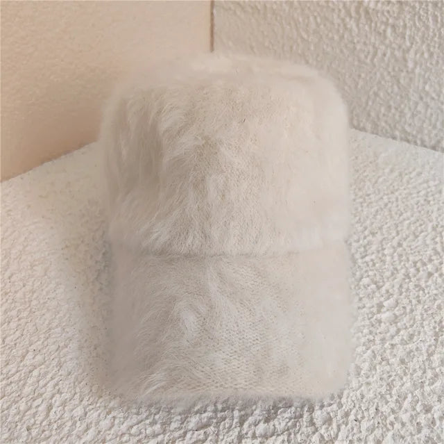 Winter soft imitation fur baseball cap for women - Solid color warm baseball caps for women, outdoor casual