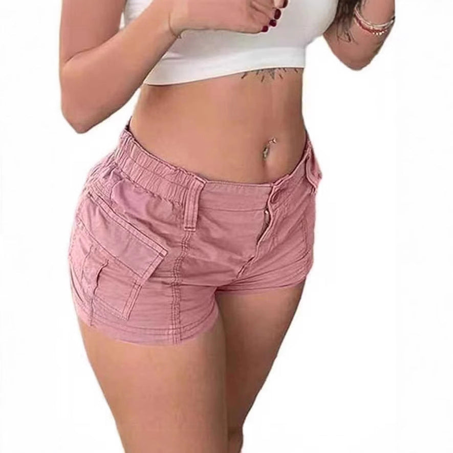 Solid color workwear denim shorts