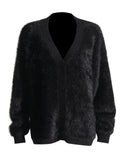 Solid Loose Casual Knitting Sweater For Women V Neck Long Sleeve Patchwork Single Breasted Sweaters Female Style