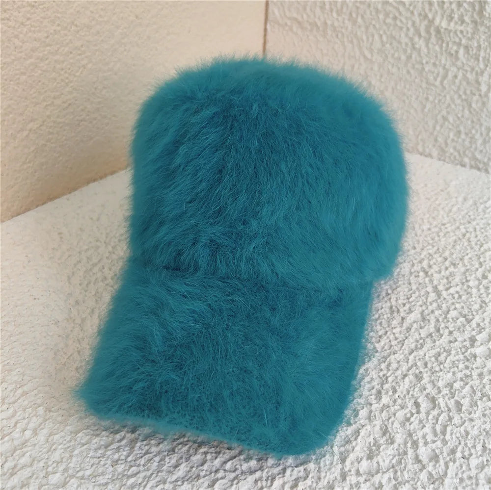 Winter soft imitation fur baseball cap for women - Solid color warm baseball caps for women, outdoor casual