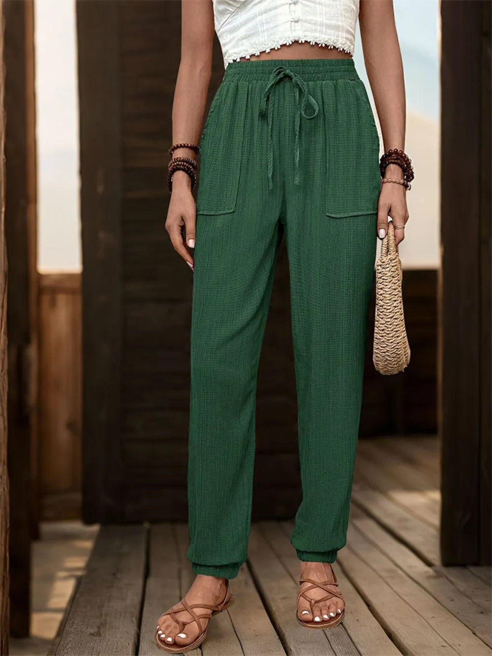 Perfee Textured High-Waist Joggers
