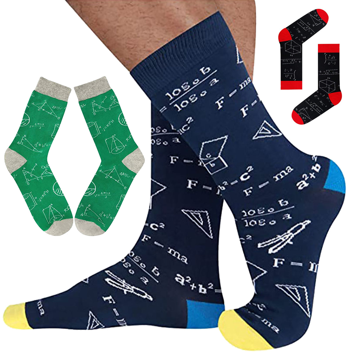 Colorful Mathematical Formula Problem Solving Printed Men's Cotton Socks