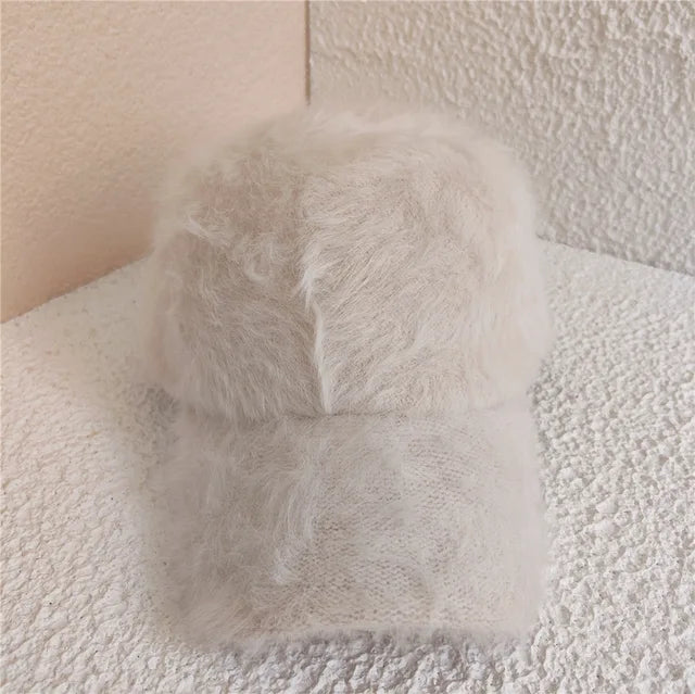 Winter soft imitation fur baseball cap women  Solid color warm baseball caps for women outdoor Casual