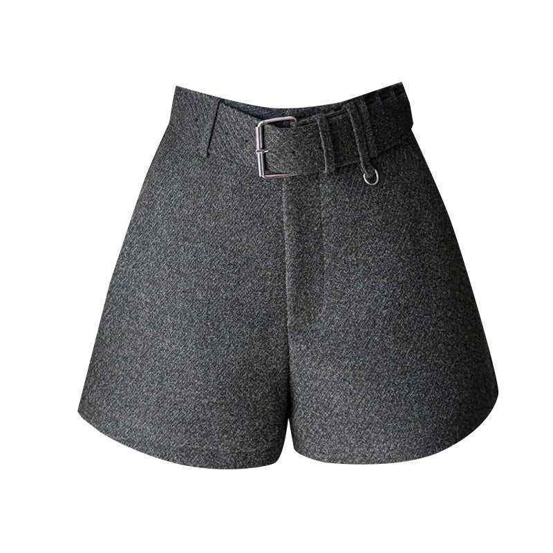 Casual High-Waisted Woolen Shorts for Women