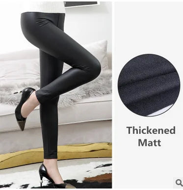 Everbellus High Waist Leather Leggings for Women Black Light & Matt Thin & Thick Fitness PU Leggings Sexy Push Up Slim Pants