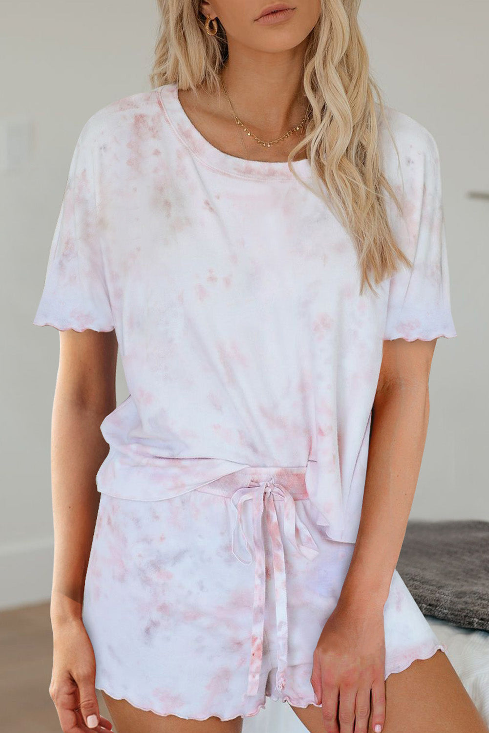 Pink Tie Dye Short Sleeve Shorts Lounge Set