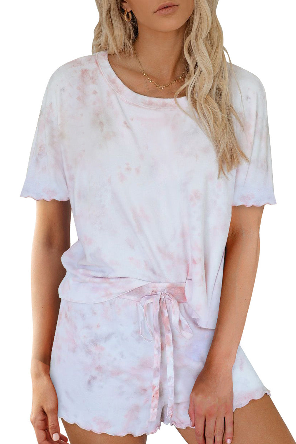 Pink Tie Dye Short Sleeve Shorts Lounge Set